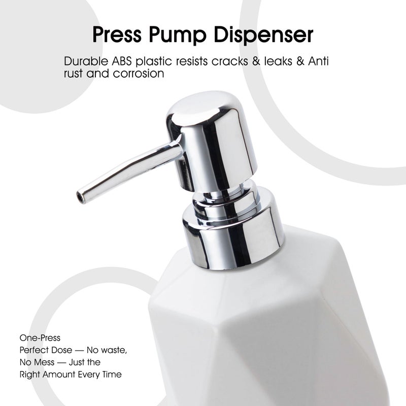 FE FUN ELEMENTS Soap Dispenser, 13.5oz Ceramic Soap Dispenser Bathroom for Kitchen & Bathroom (White) - Image 2